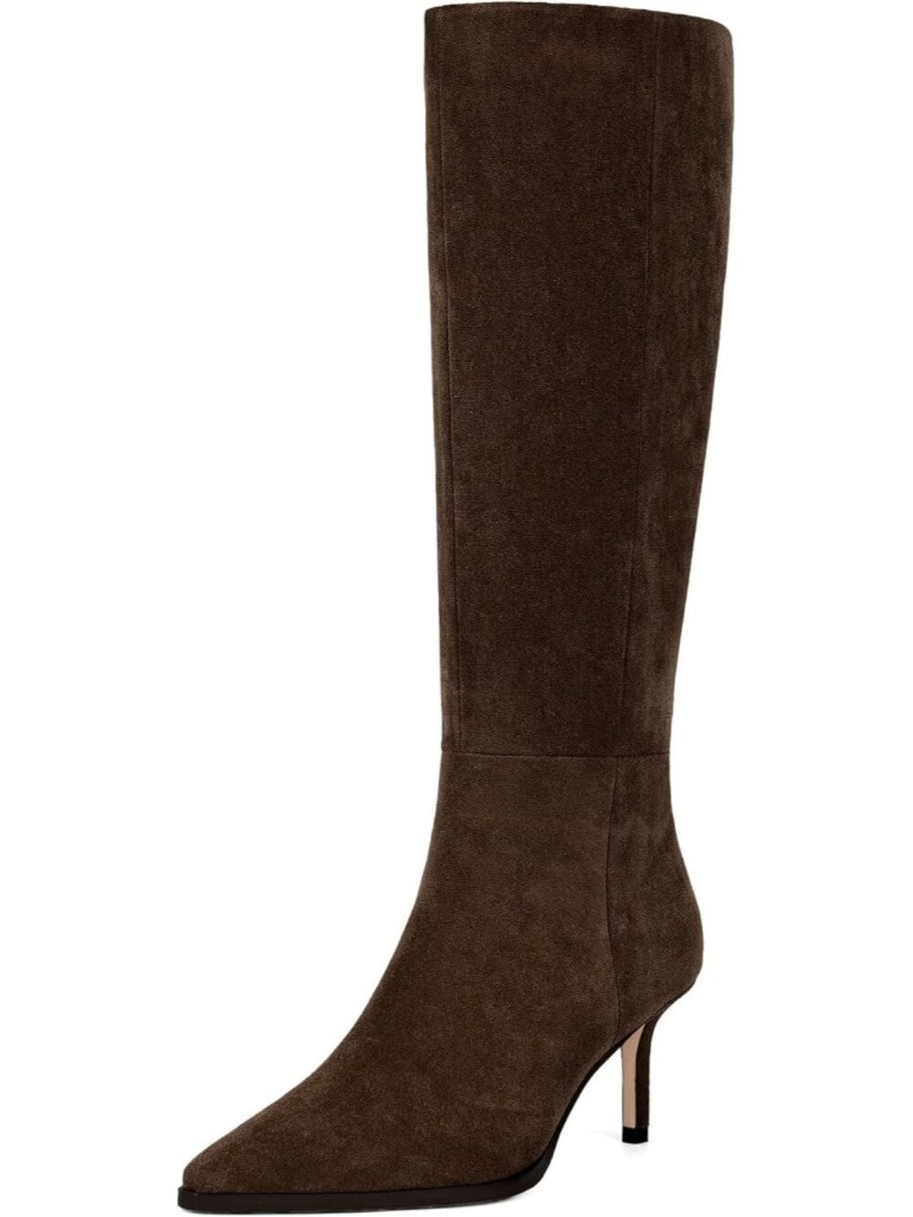 Women's Chocolate Suede Knee High Boots Pointed Toe 2.9" Stiletto Heel Tall Boot